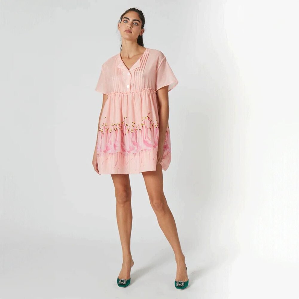 BNWT Rachel Antonoff Trapeze Howard Dress in Flamboyance Pink Flamingos Print